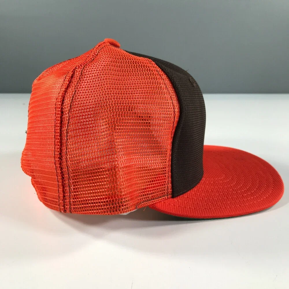 Vintage New Era Trucker Hat Boys Youth Size Orange Brim Brown Front Mesh Back